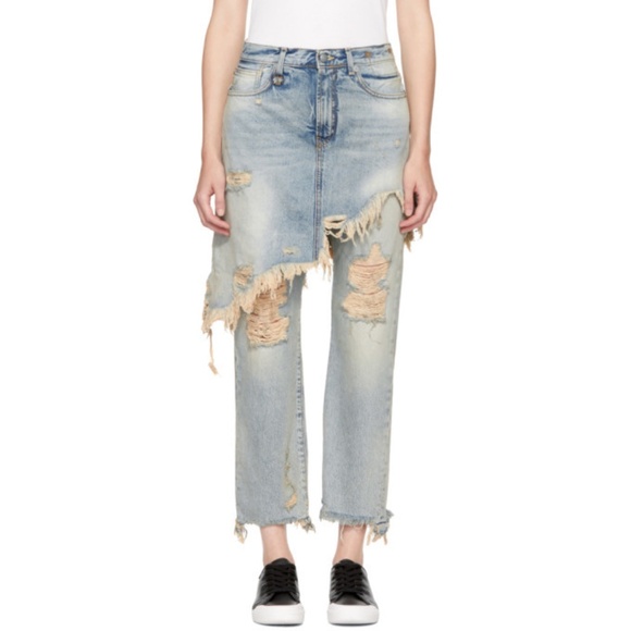 R13 Double Classic Shredded Jasper Skirt Jeans Blue Size 25 - Picture 11 of 12